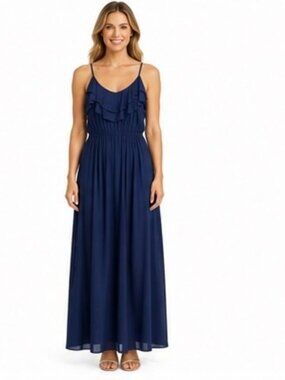 Forever 21‎ Plus 3X Navy Blue Ruffle Maxi Dress NWT Sleeveless Tiered Long